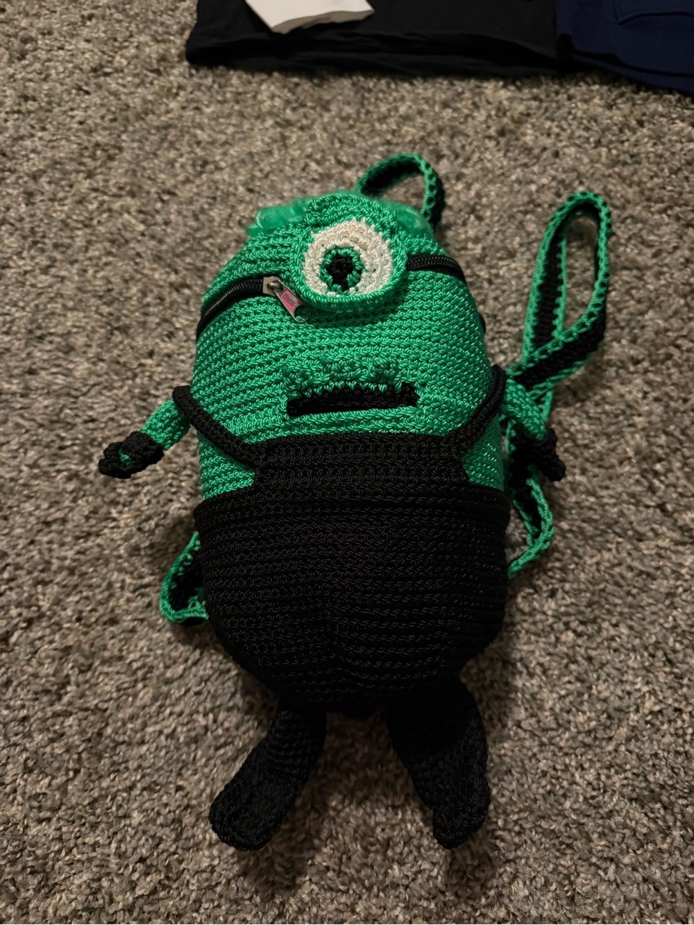 Hand Crafted Green and Black Crochet Monster Backpack